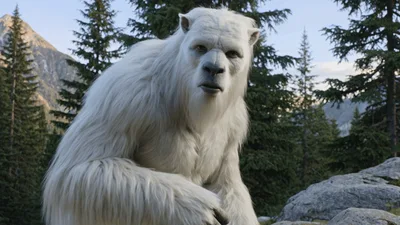White Yeti Creature Reaching Out Towards Camera