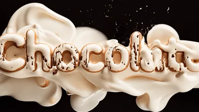 White Cream Splashing To Form Chocolate Text