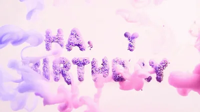Happy Birthday Text Reveal With Purple And Pink Ink