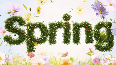 Spring Text Animation With Blooming Flowers And Greenery