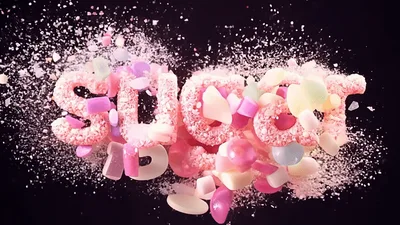 3D Animated Sugar Text Exploding With Colorful Candy