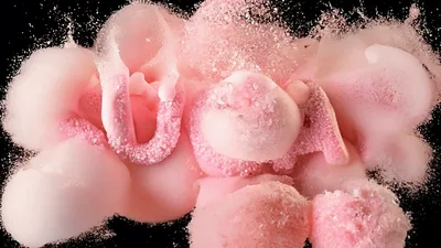 Pink Sugar Text Exploding Into Clouds Of Powder