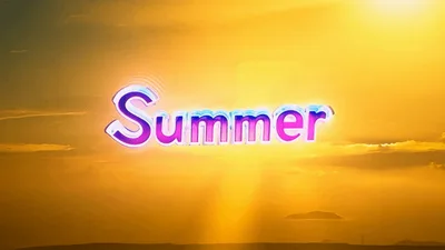 Summer Text Animation Over Golden Sunset Sky