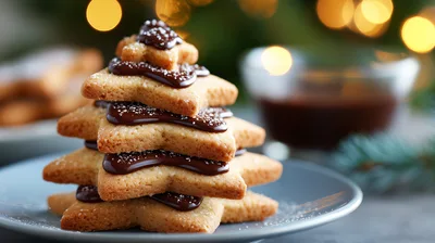 Stacked Star Shaped Christmas Cookies With Chocolate Glaze