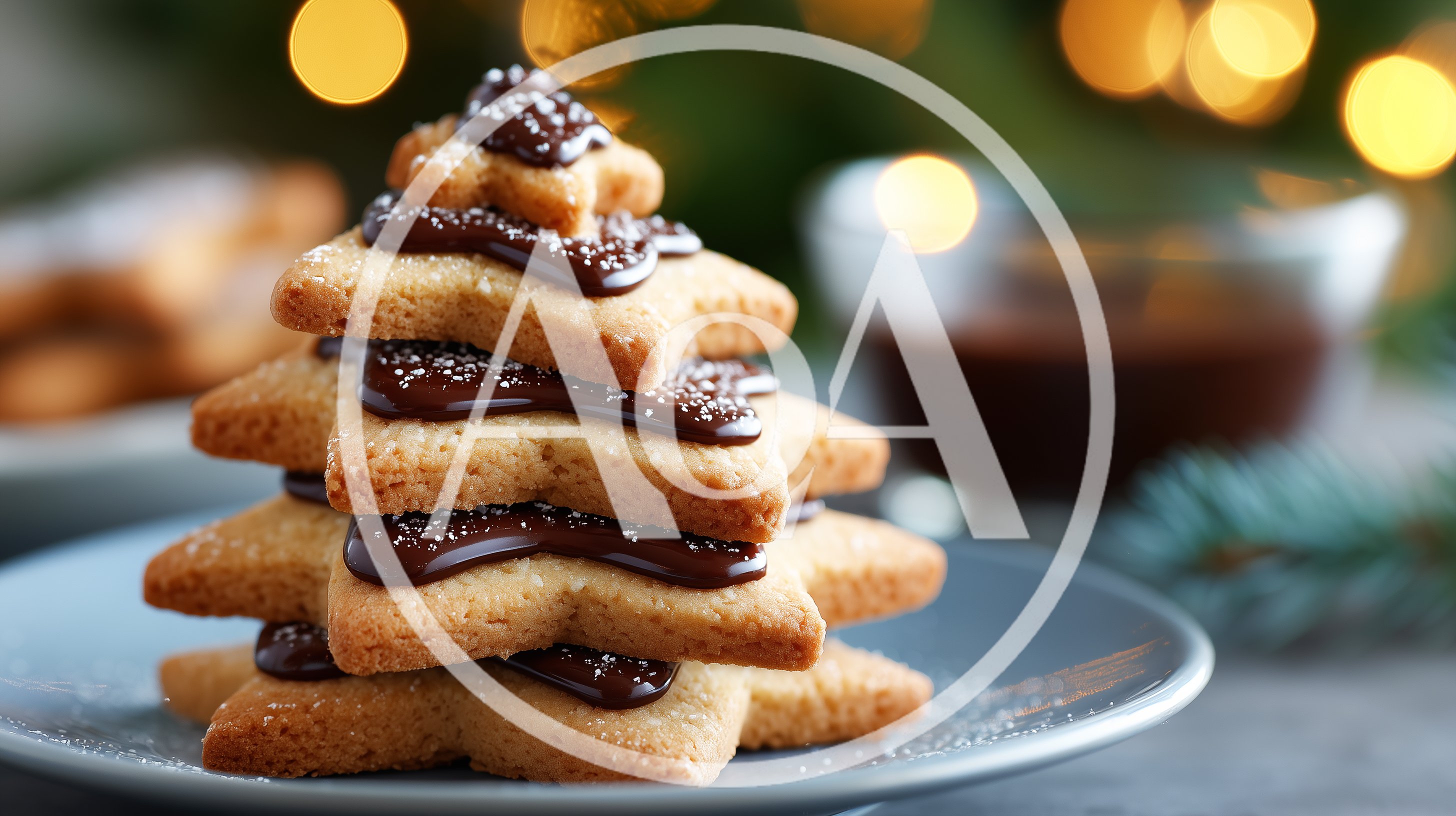 Stacked Star Shaped Christmas Cookies With Chocolate Glaze