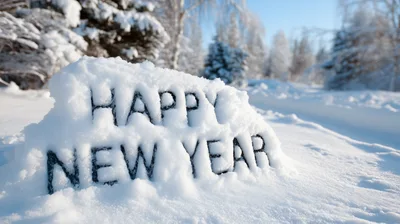 Happy New Year Text Carved In Snow