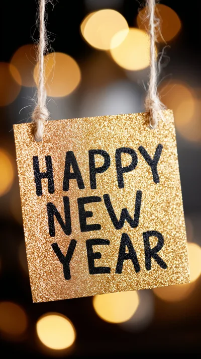 Gold Glitter Happy New Year Sign Hanging
