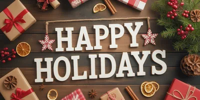 Happy Holidays Wooden Letters With Christmas Decorations
