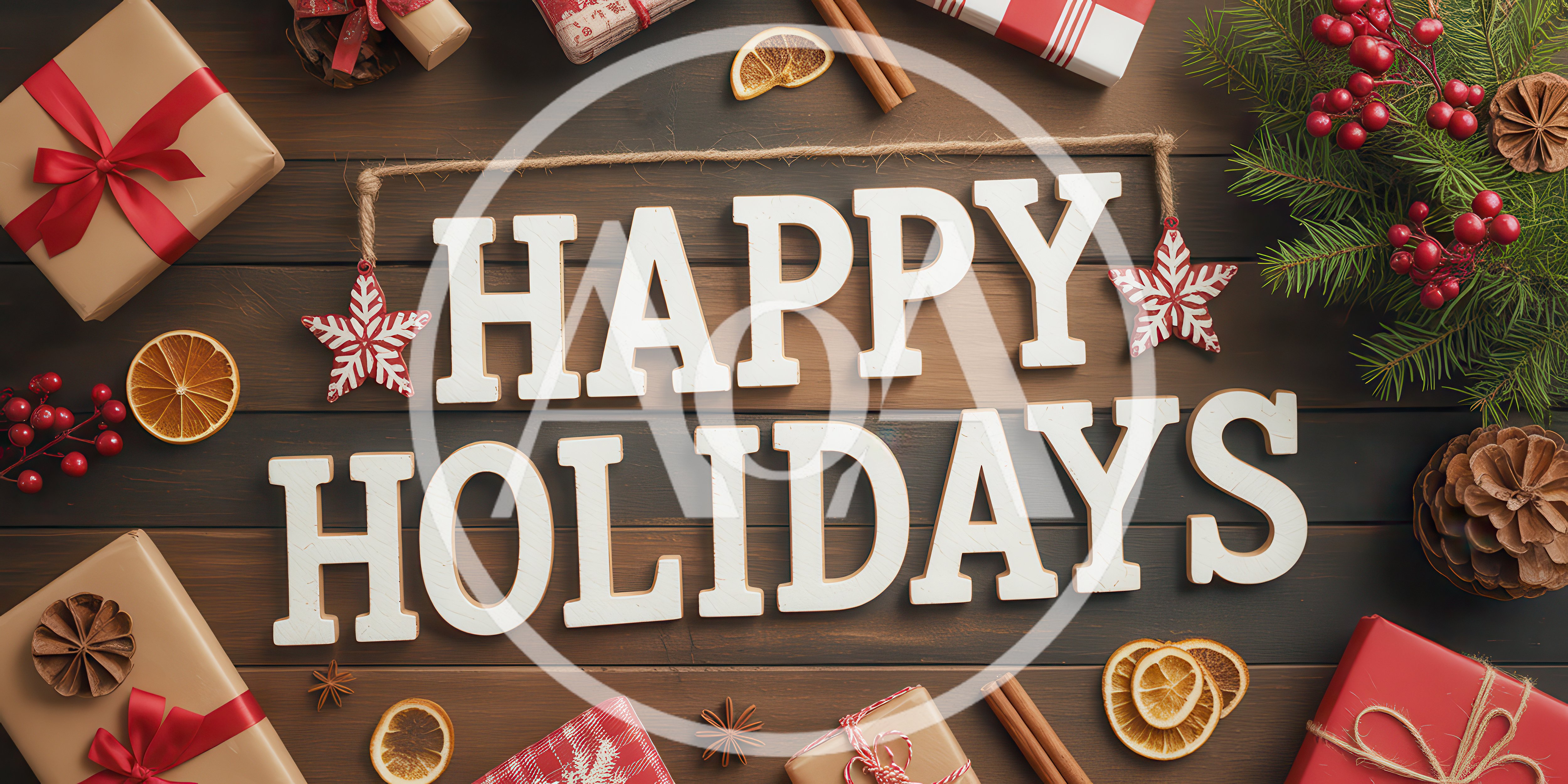 Happy Holidays Wooden Letters With Christmas Decorations