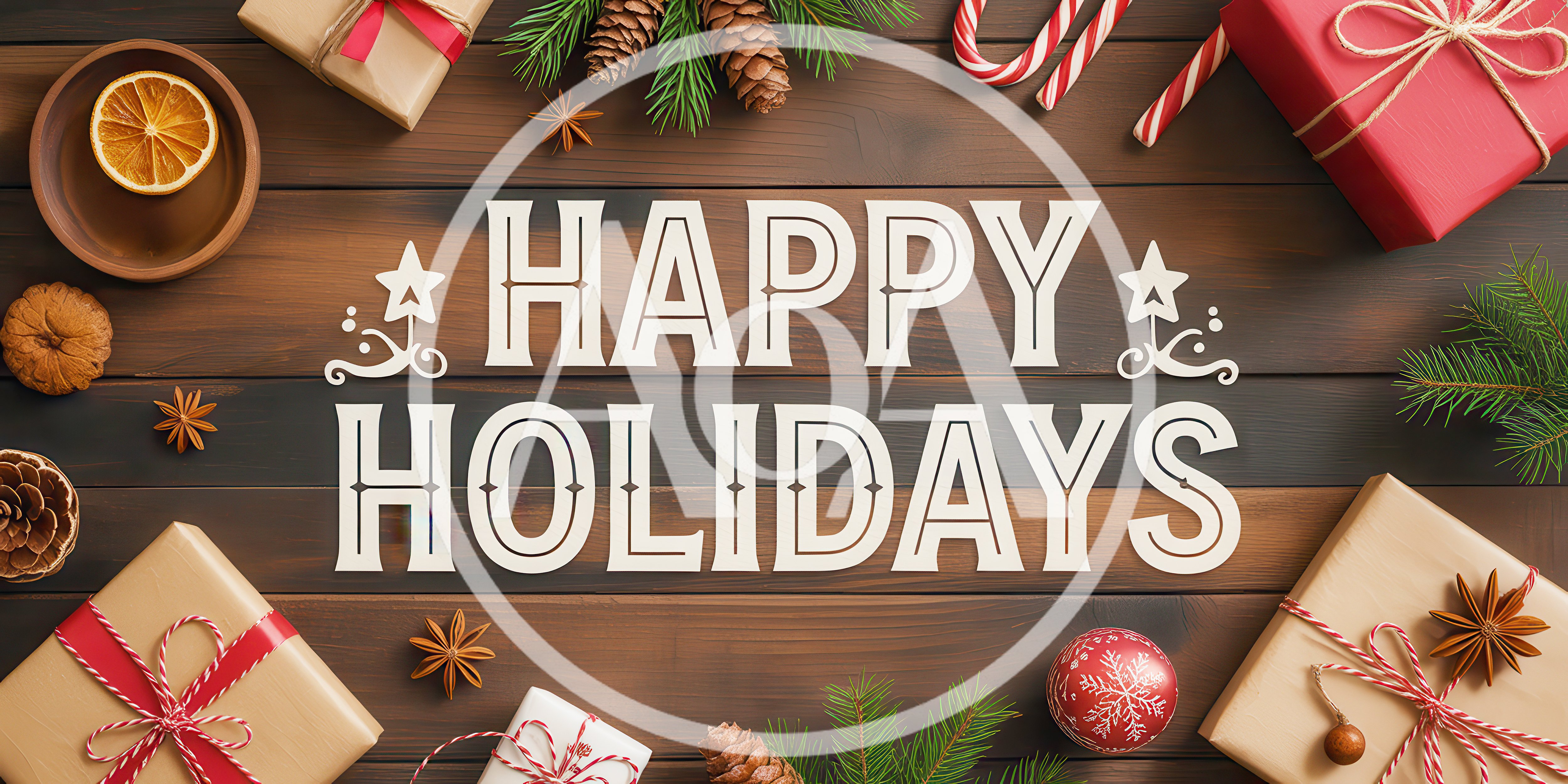 Happy Holidays Text Greeting With Christmas Decorations