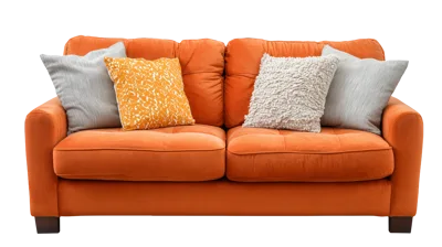 Modern Orange Two Seater Sofa With Decorative Pillows