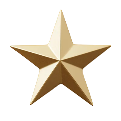 Golden Five Pointed Star Isolated On White Background
