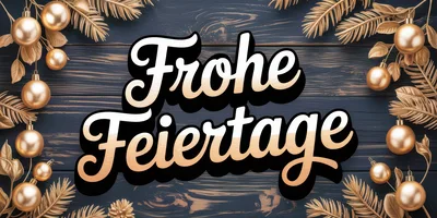 Frohe Feiertage Greeting Card With Golden Ornaments