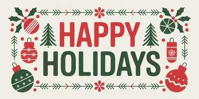 Happy Holidays Greeting Card Design With Festive Ornaments