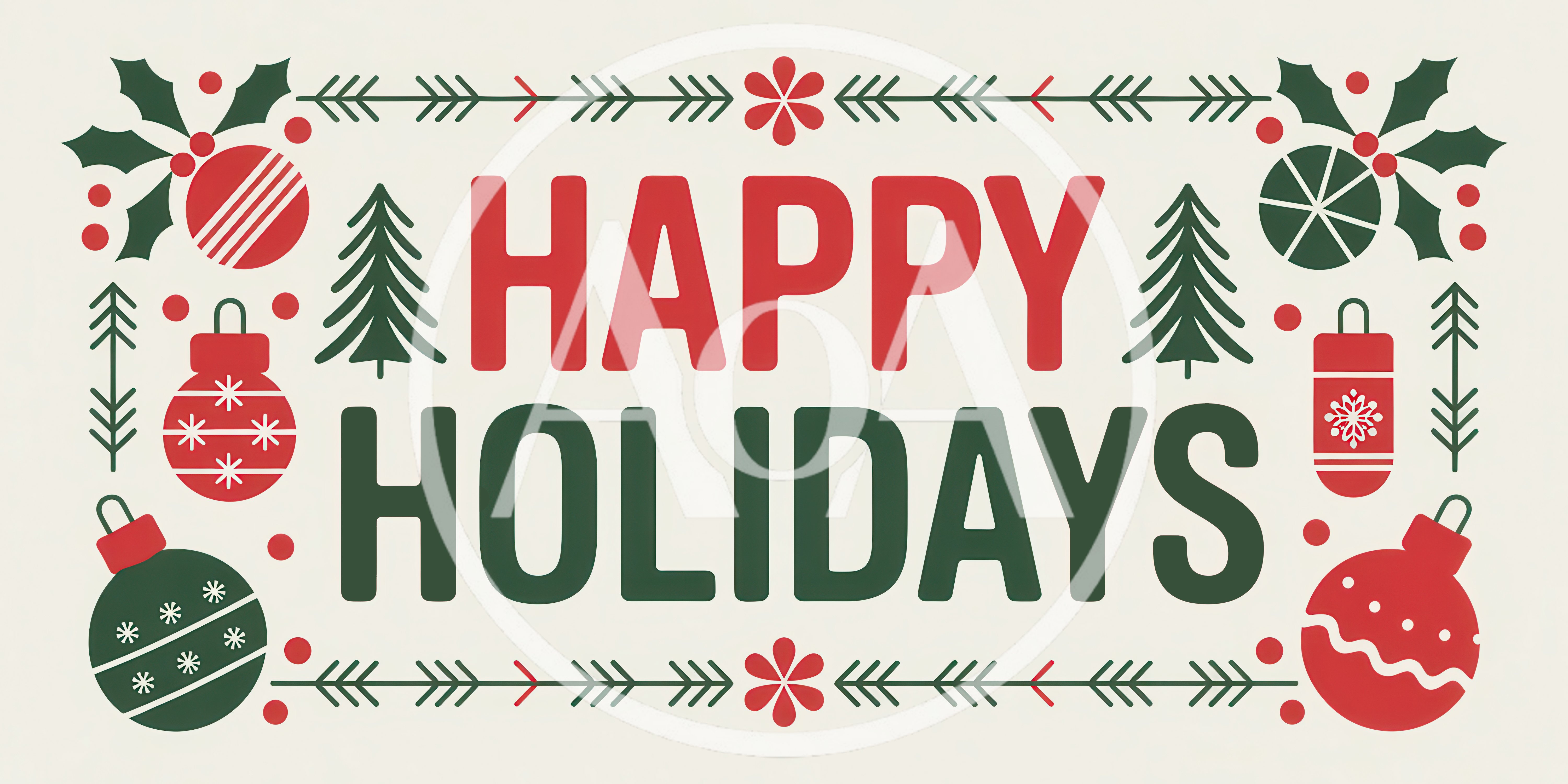 Happy Holidays Greeting Card Design With Festive Ornaments