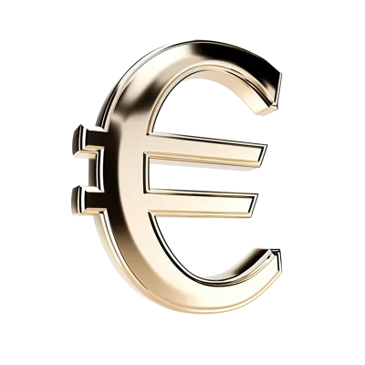 3D Rendered Metallic Gold Euro Currency Symbol