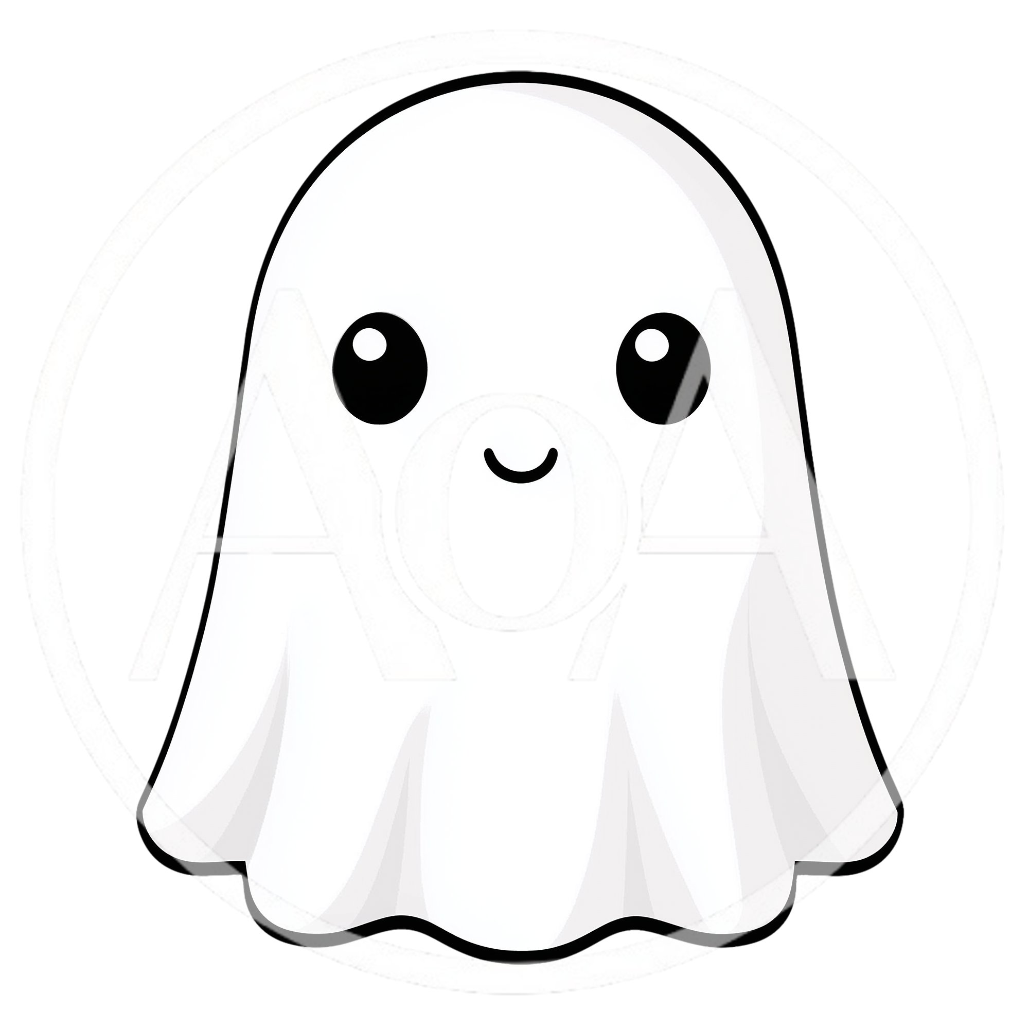 Cute Kawaii Ghost Illustration On White Background