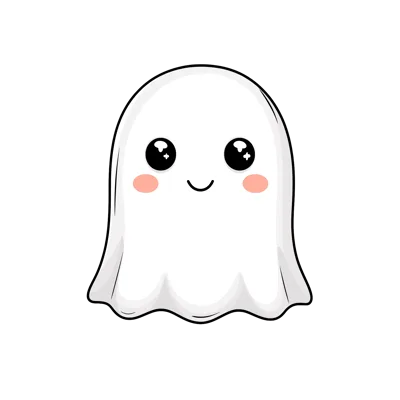 Cute Kawaii Ghost Illustration On White Background