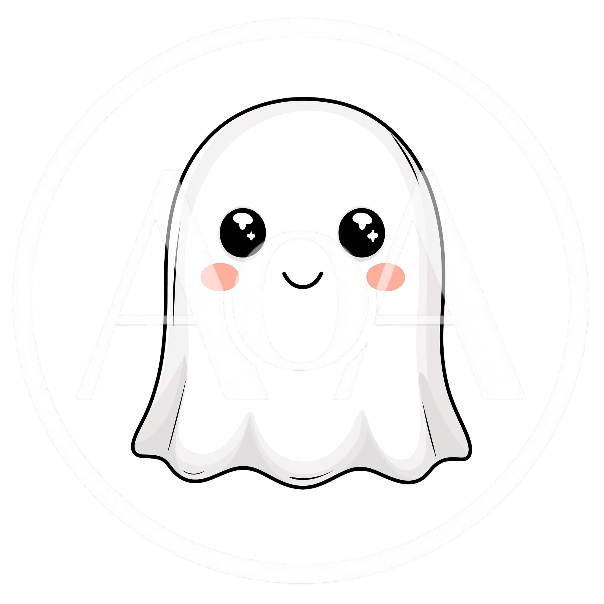 Cute Kawaii Ghost Illustration On White Background