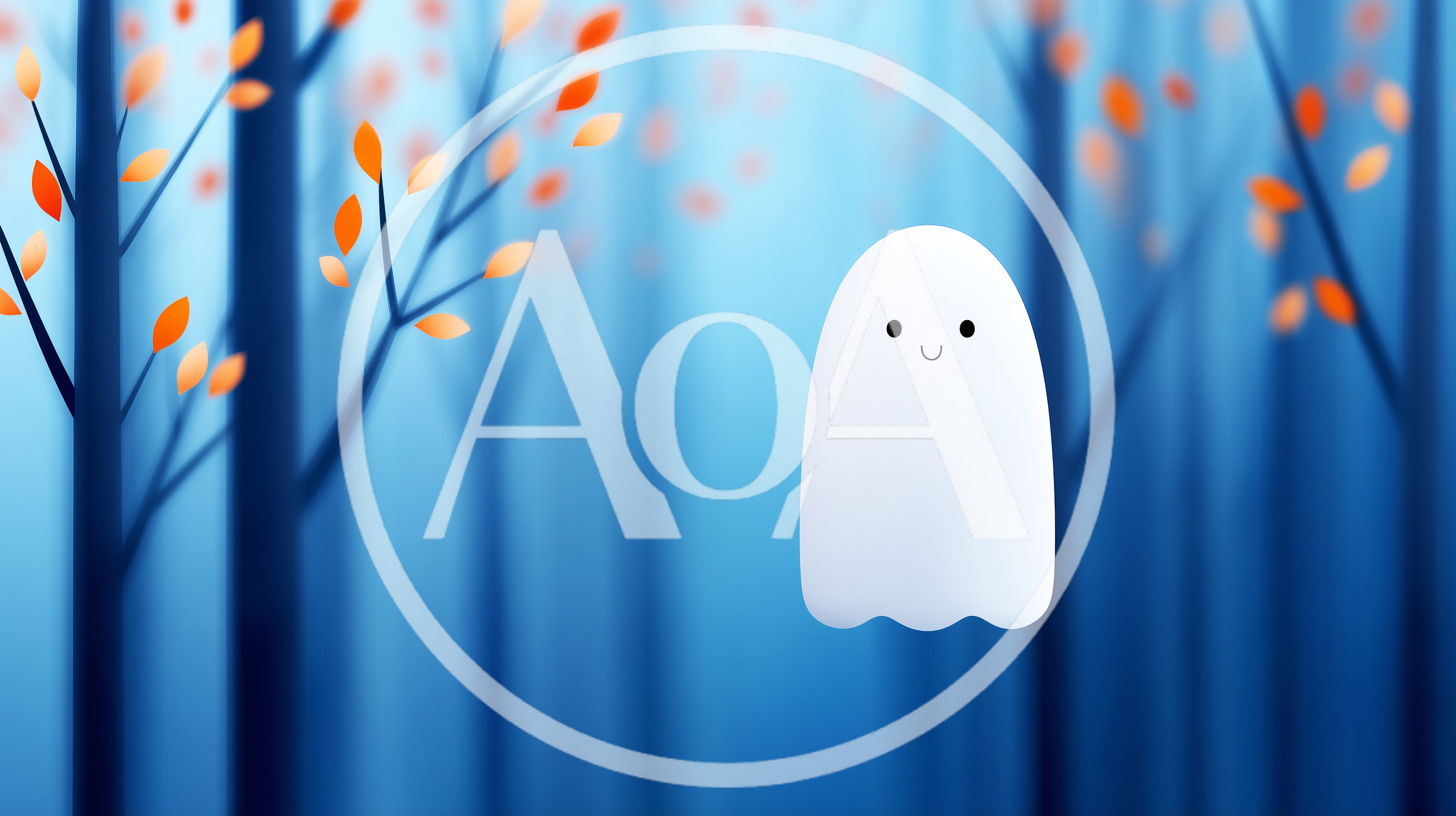 Cute Minimalist Ghost Floating In A Blue Forest