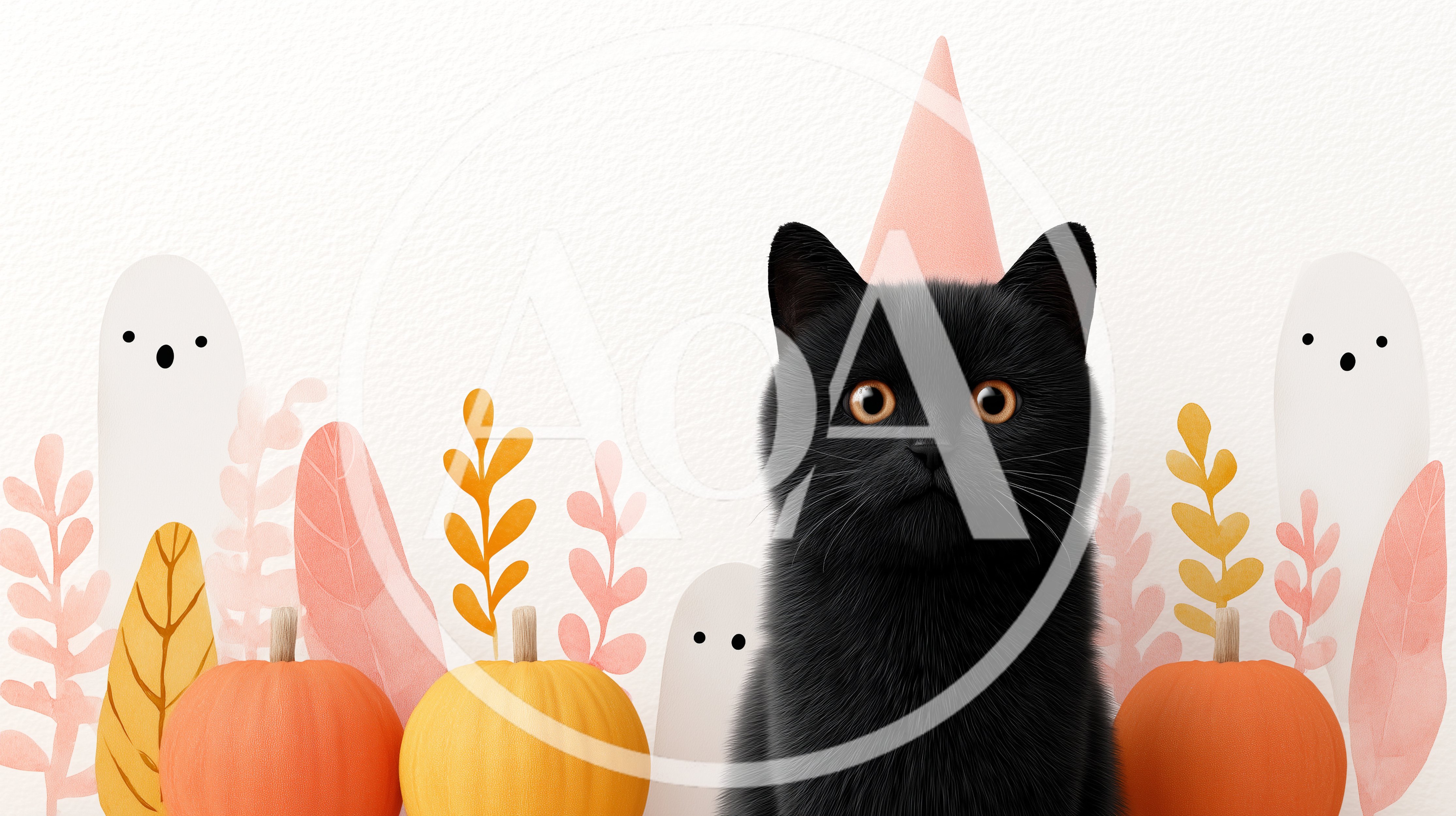 Black Cat Wearing Party Hat With Halloween Decorations