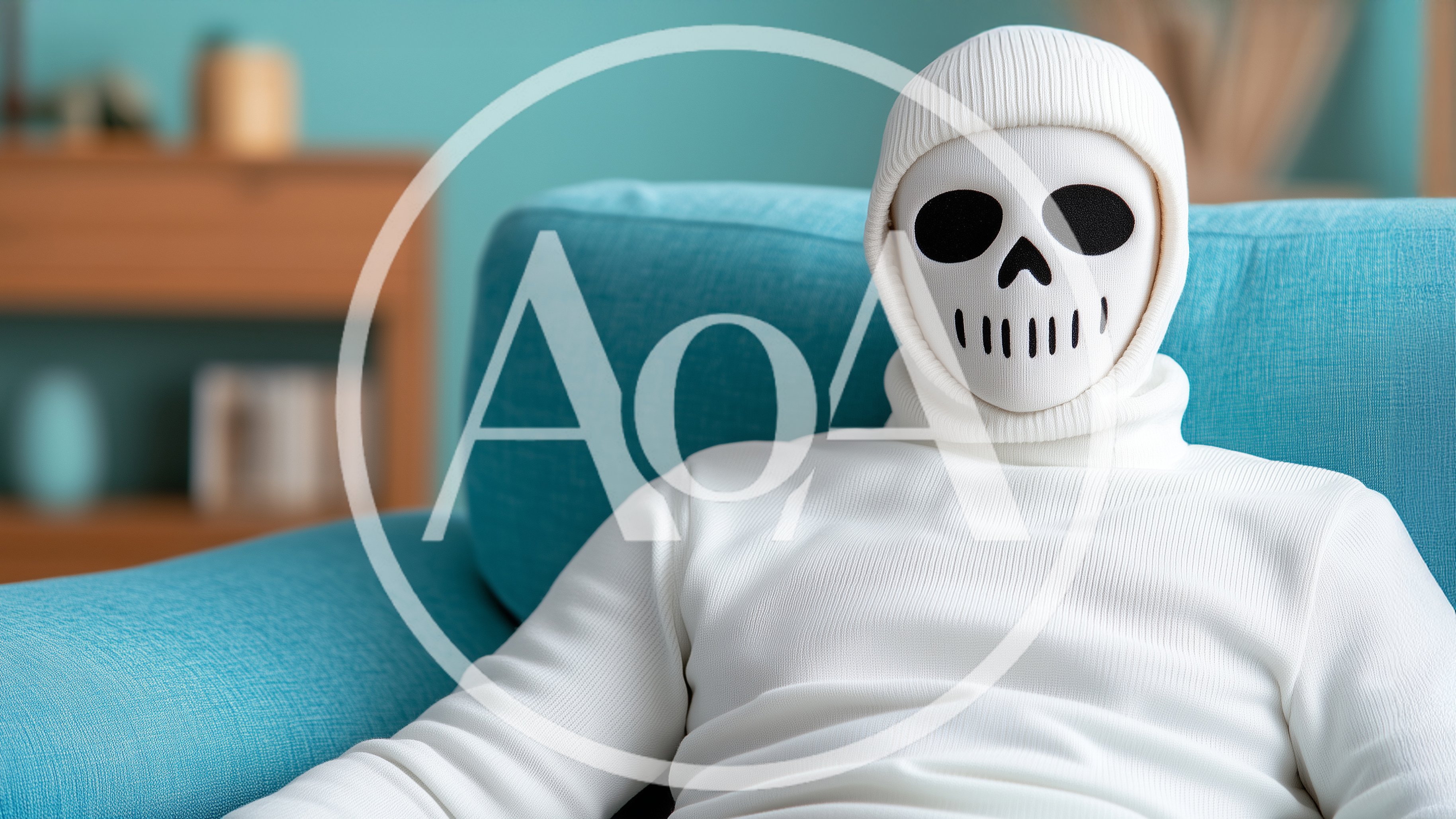 Person Wearing A White Skull Mask Sitting On Sofa