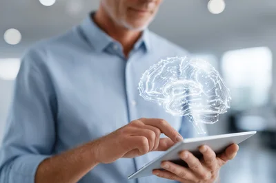Businessman Interacting With Digital Artificial Intelligence Brain Hologram