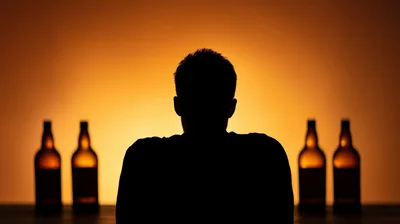 Silhouette Of A Man Sitting With Beer Bottles