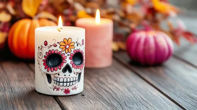 Day of the Dead Skull Candle Decoration
