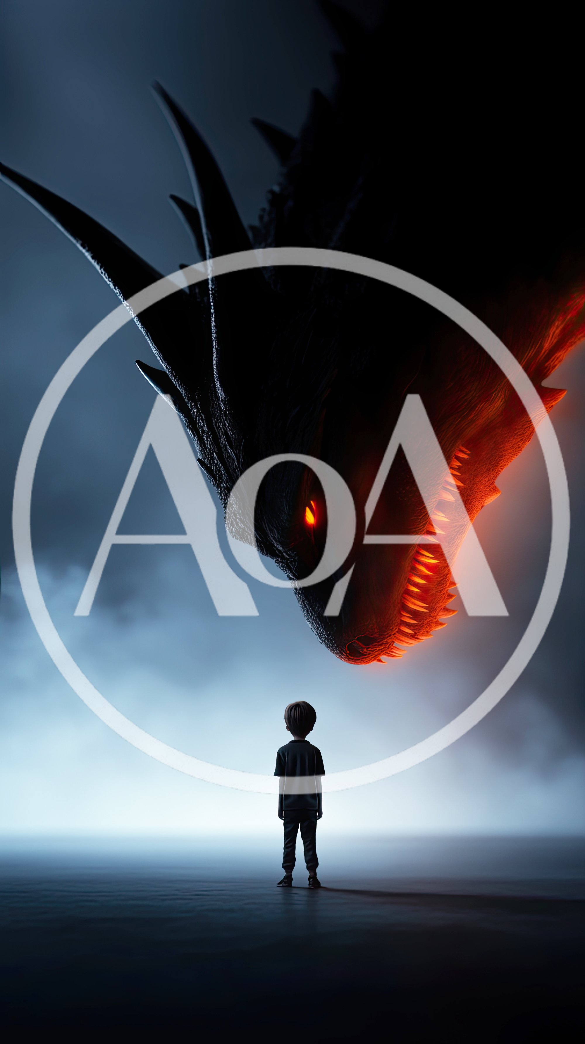 Small Child Standing Before A Massive Glowing Dragon