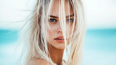 Portrait Of A Blonde Woman With Windblown Hair