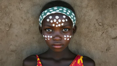 Portrait Of A Young African Girl With Face Paint
