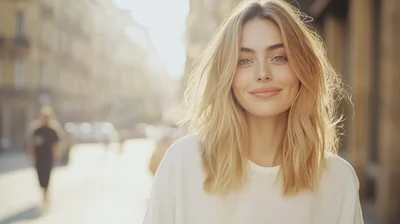 Portrait Of A Smiling Blonde Woman Outdoors