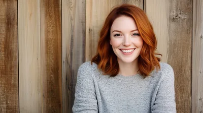 Portrait Of A Smiling Young Woman With Red Hair