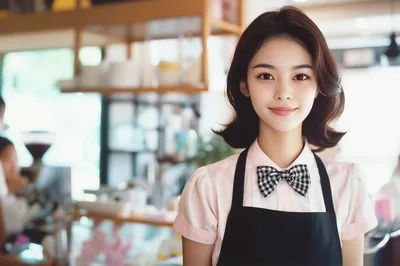 Young Asian Barista Smiling In A Coffee Shop