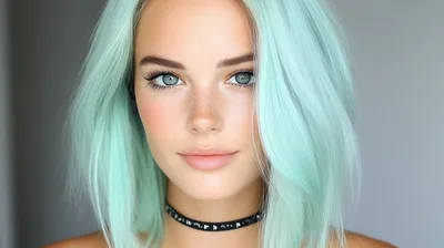 Portrait Of A Young Woman With Mint Green Hair