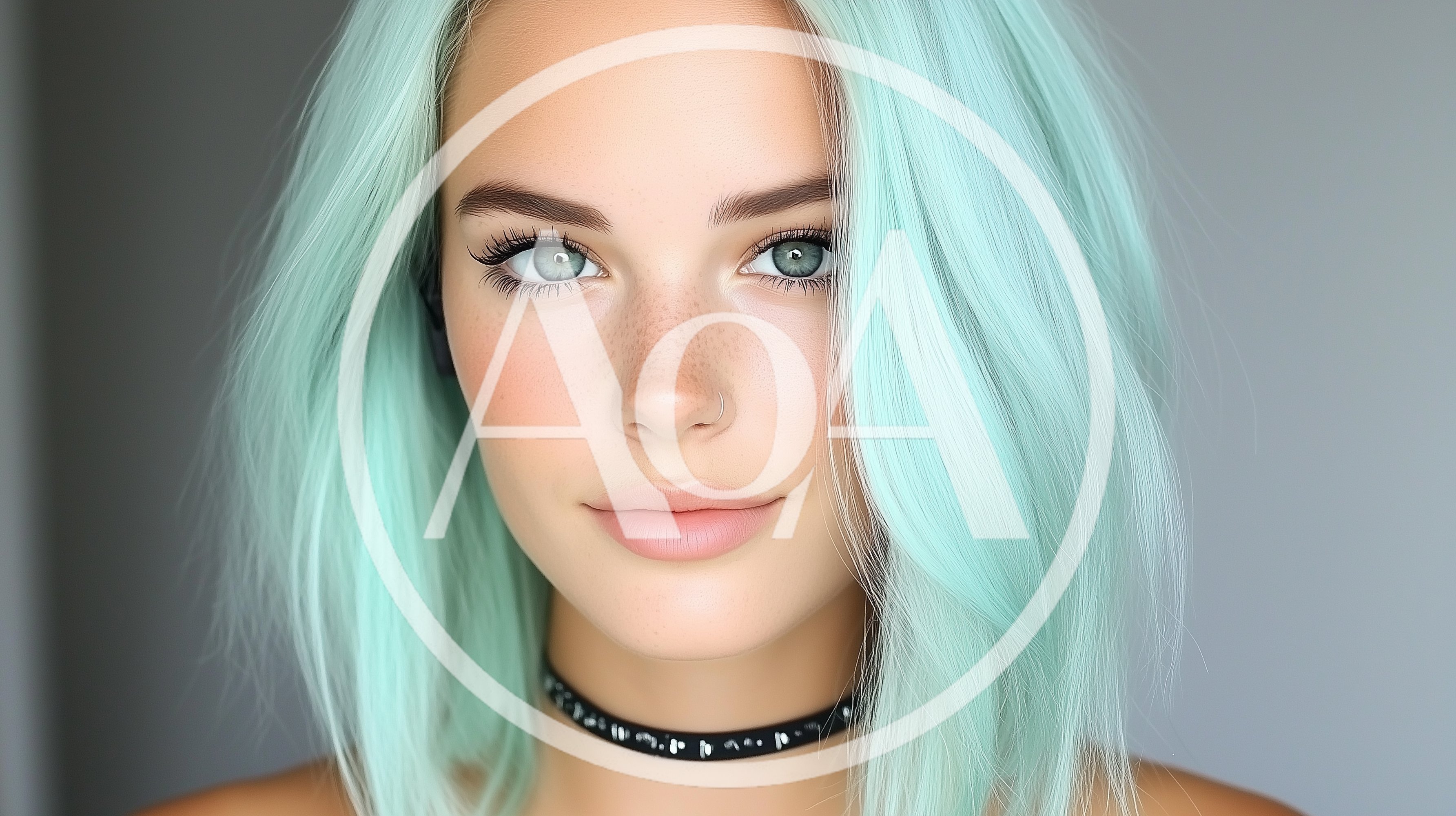 Portrait Of A Young Woman With Mint Green Hair