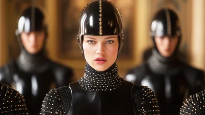 Futuristic Female Warrior Guard in Black Armor