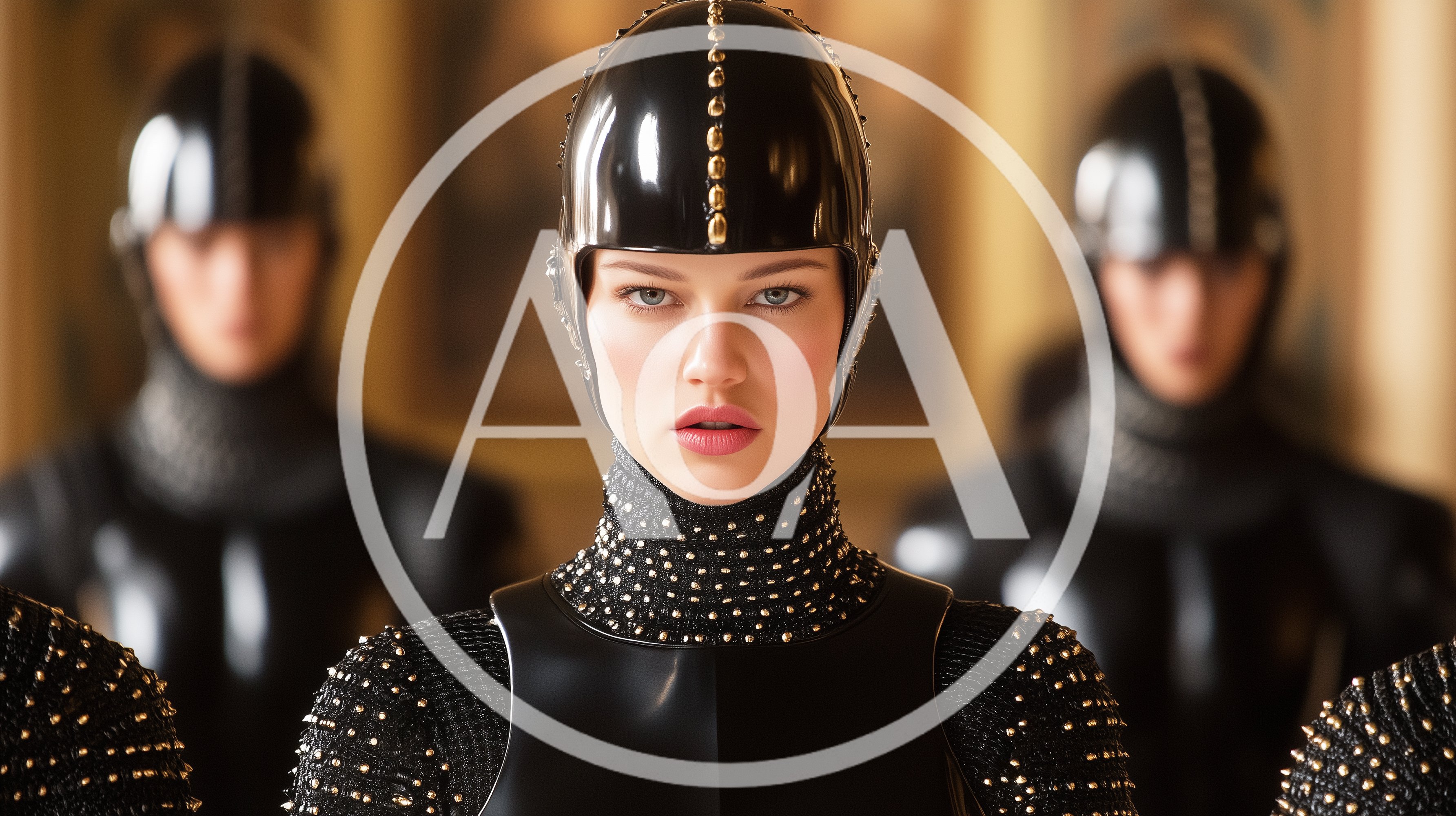 Futuristic Female Warrior Guard in Black Armor