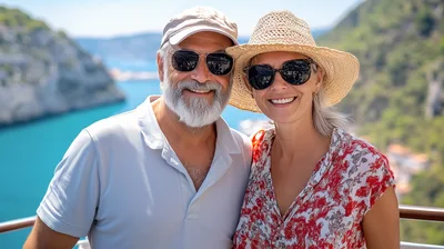 Happy Mature Couple Enjoying Vacation View