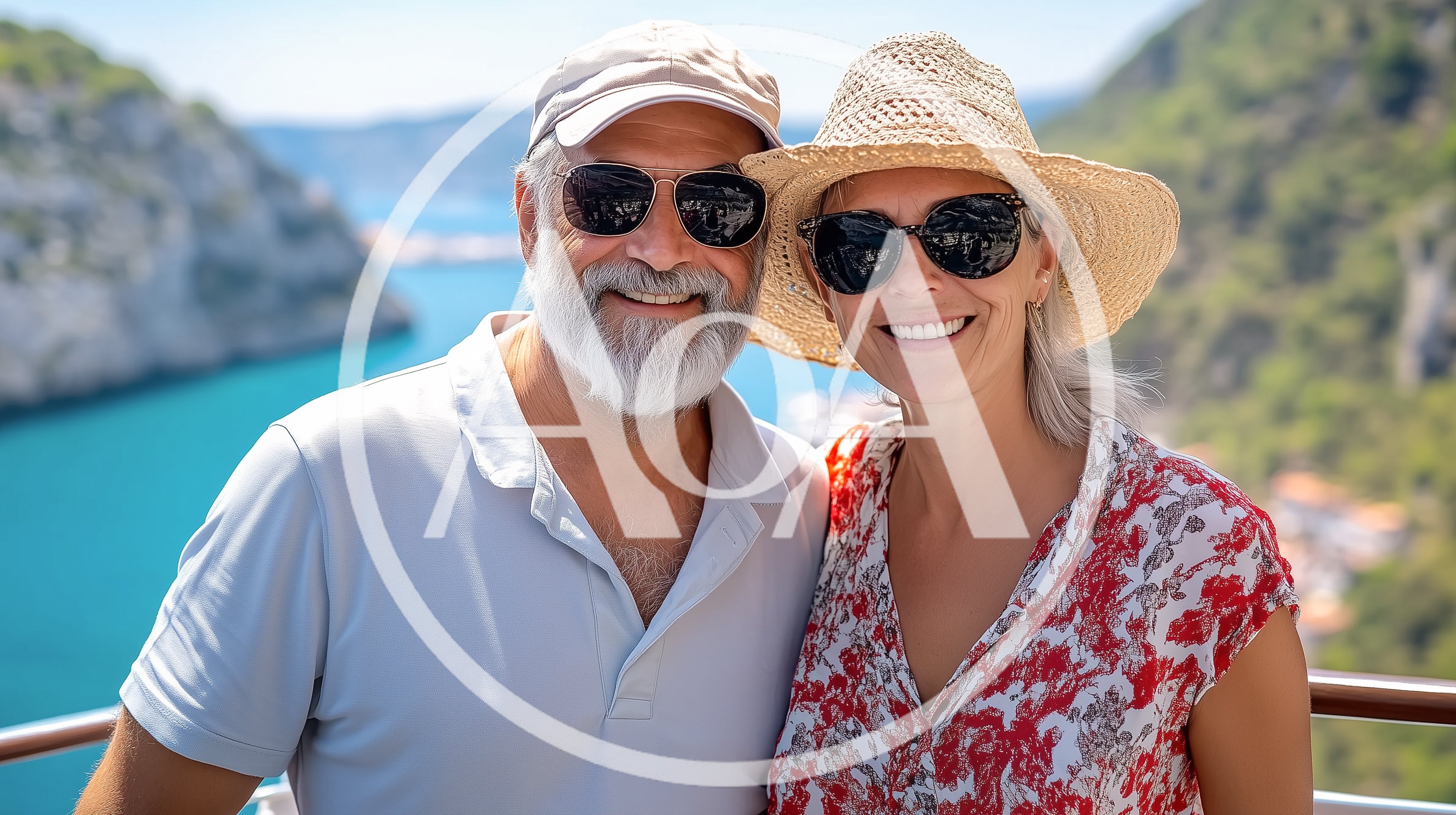 Happy Mature Couple Enjoying Vacation View