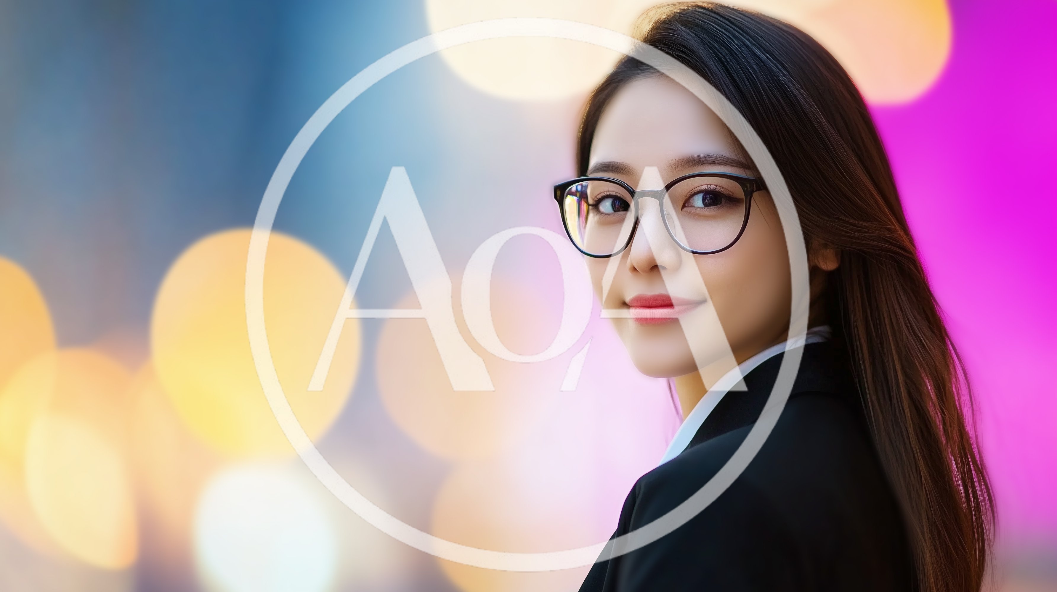 Professional Asian Businesswoman Wearing Glasses Looking At Camera
