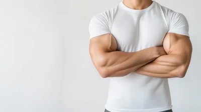 Muscular Man With Crossed Arms In White T-Shirt