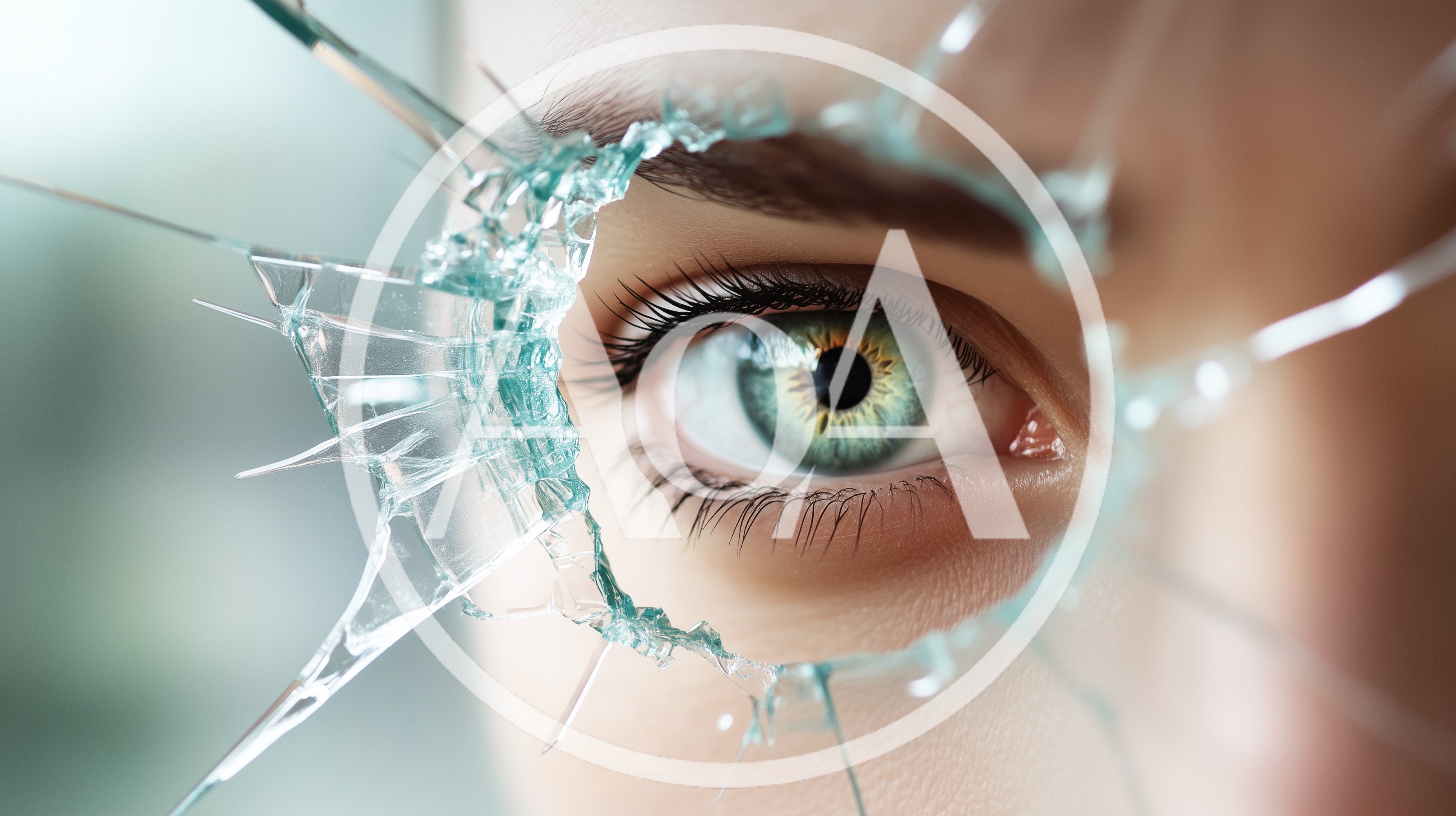 Close Up Of Human Eye Through Broken Glass