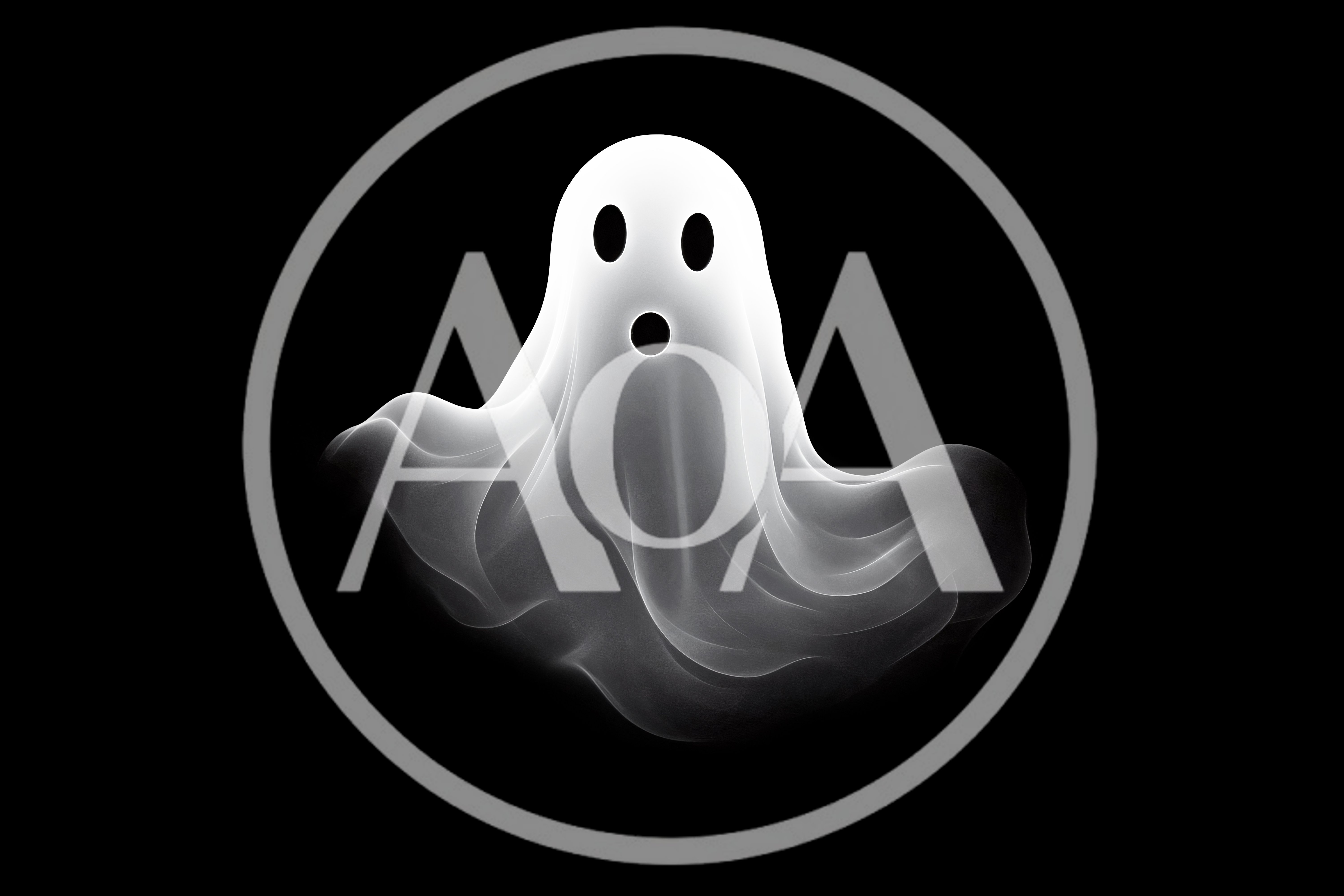 Floating White Ghost Figure On Black Background
