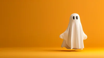 Cute White Ghost Floating Against An Orange Background