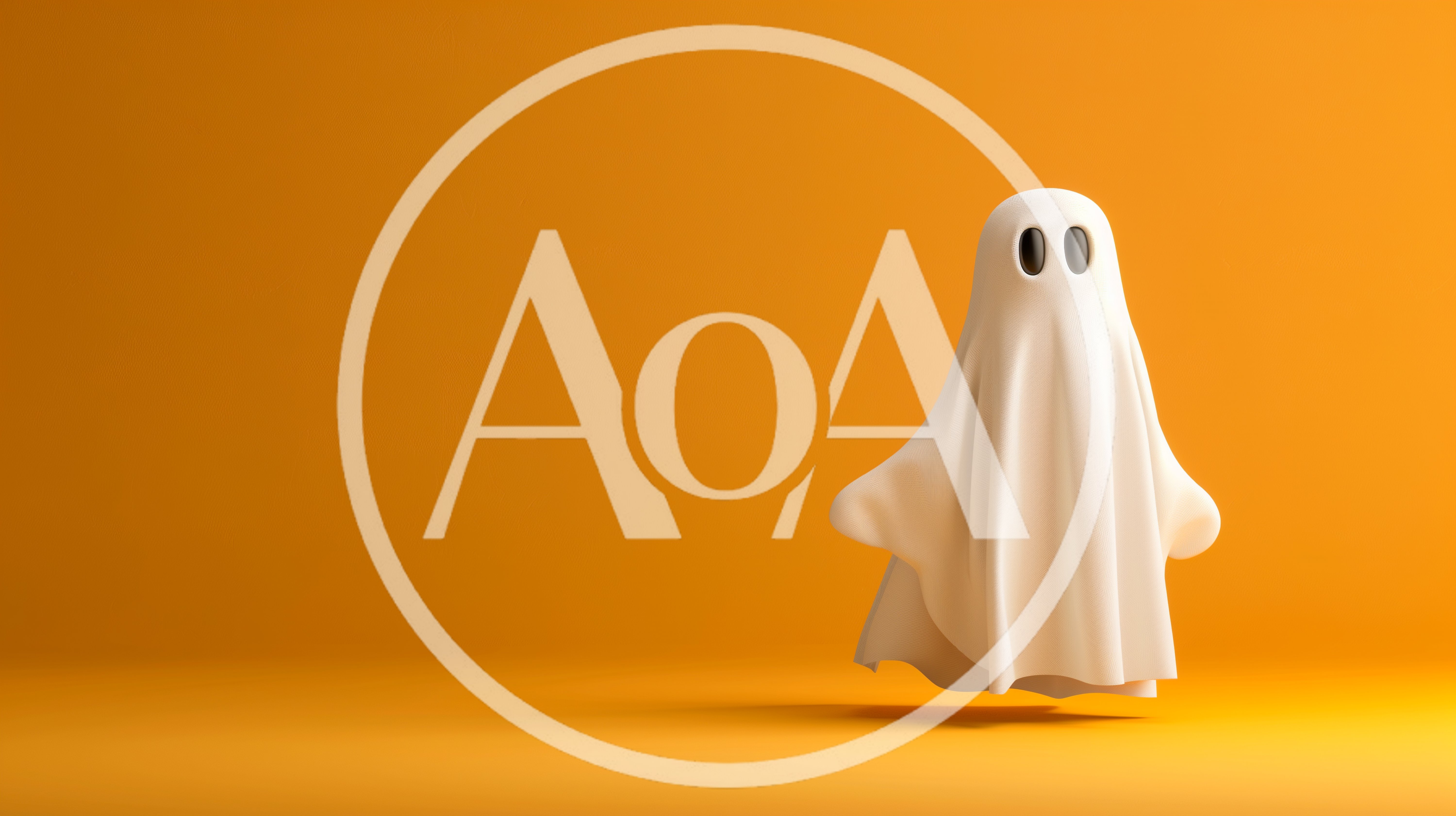 Cute White Ghost Floating Against An Orange Background