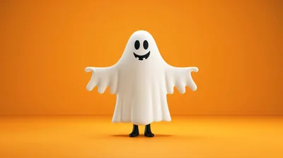 3D Rendered Cute Ghost Character On Orange Background