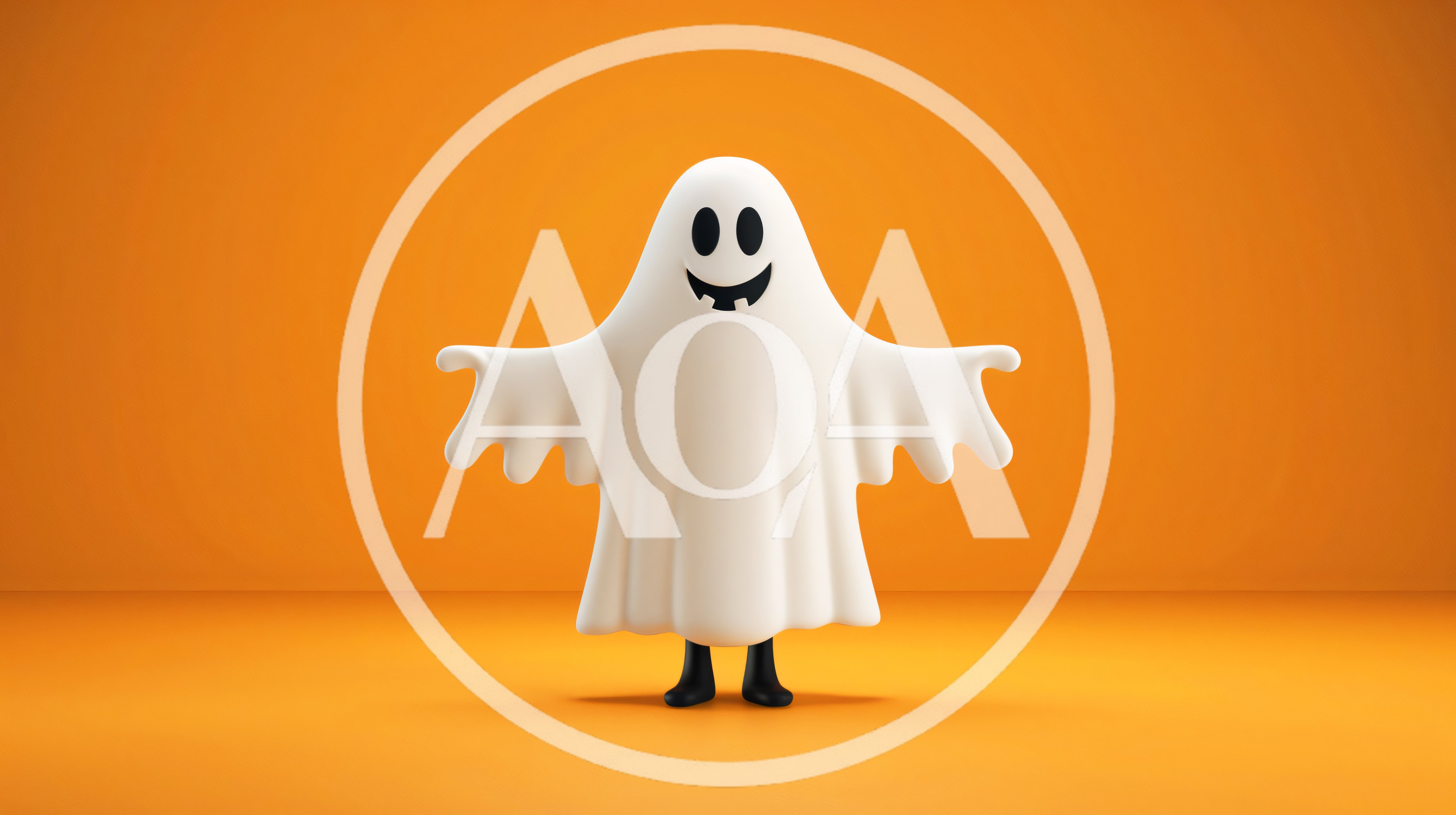 3D Rendered Cute Ghost Character On Orange Background