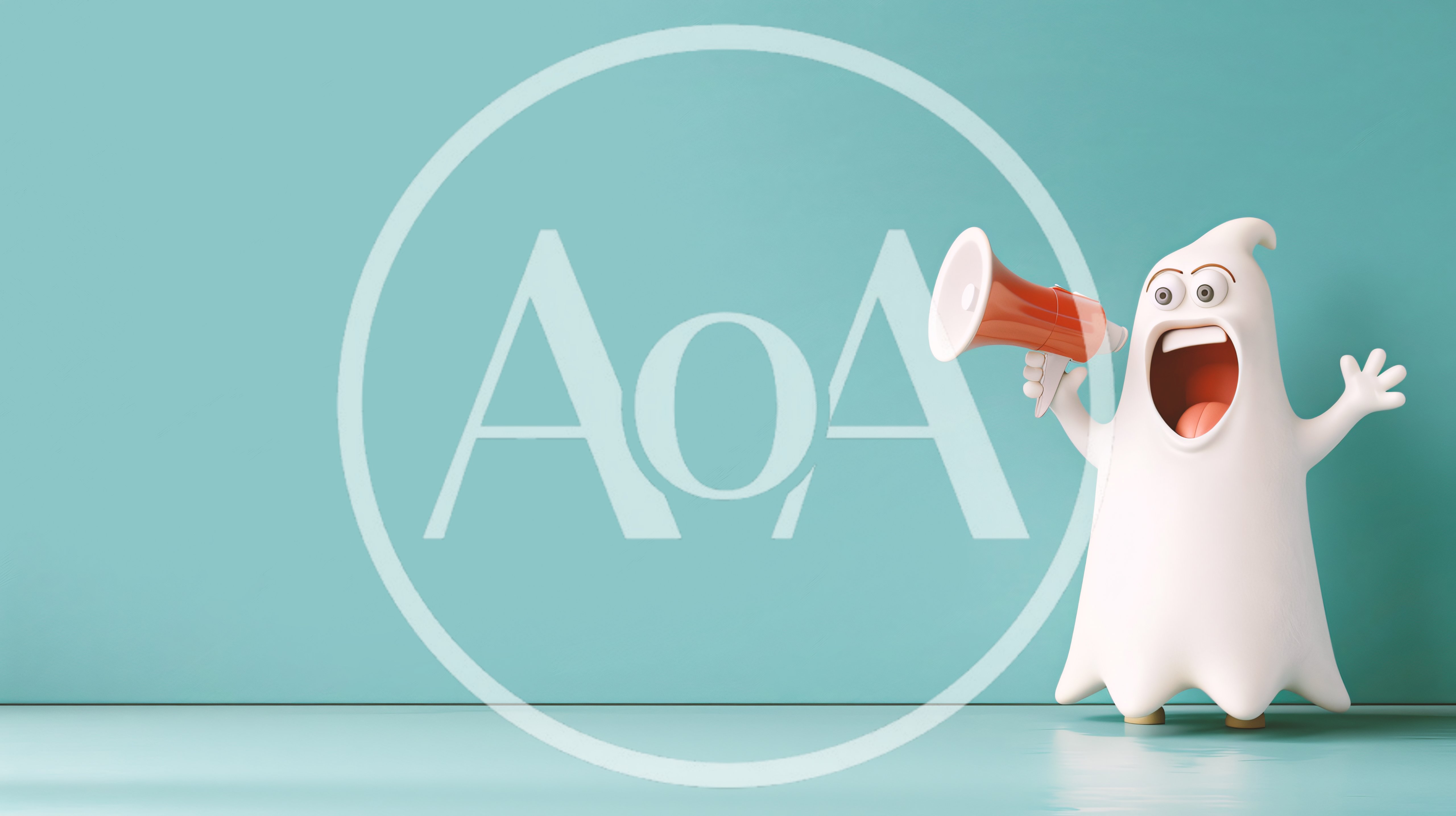 3D Cartoon Ghost Character Holding An Orange Megaphone